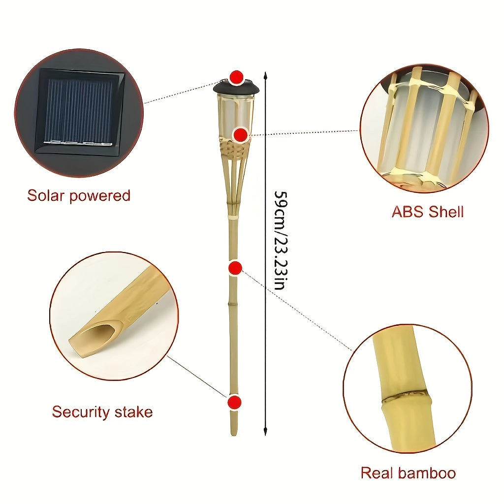 Solcellsfacklor Bambu 2-pack | Flamljus LED Trädgård | Vattentålig | Marklampa 59 cm