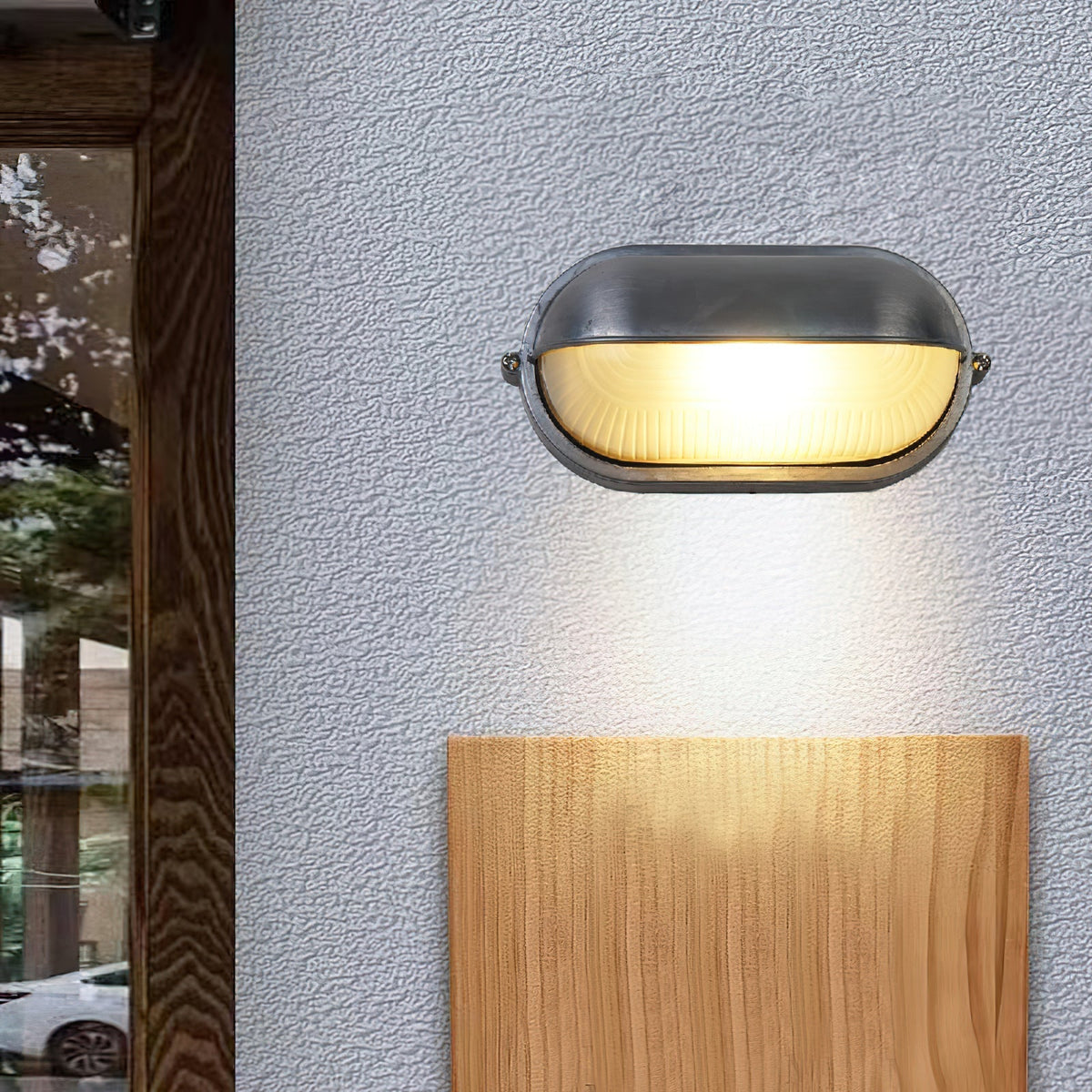 Außenwandleuchte aus Metall und Glas | Oval oder Rund | Silber oder Gold | IP65, Warmweiße LED-Lampe Inklusive