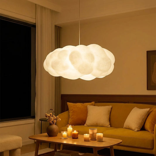 Pendellampa i Syntetisk Bomull | Molnform | LED med Varmt Ljus