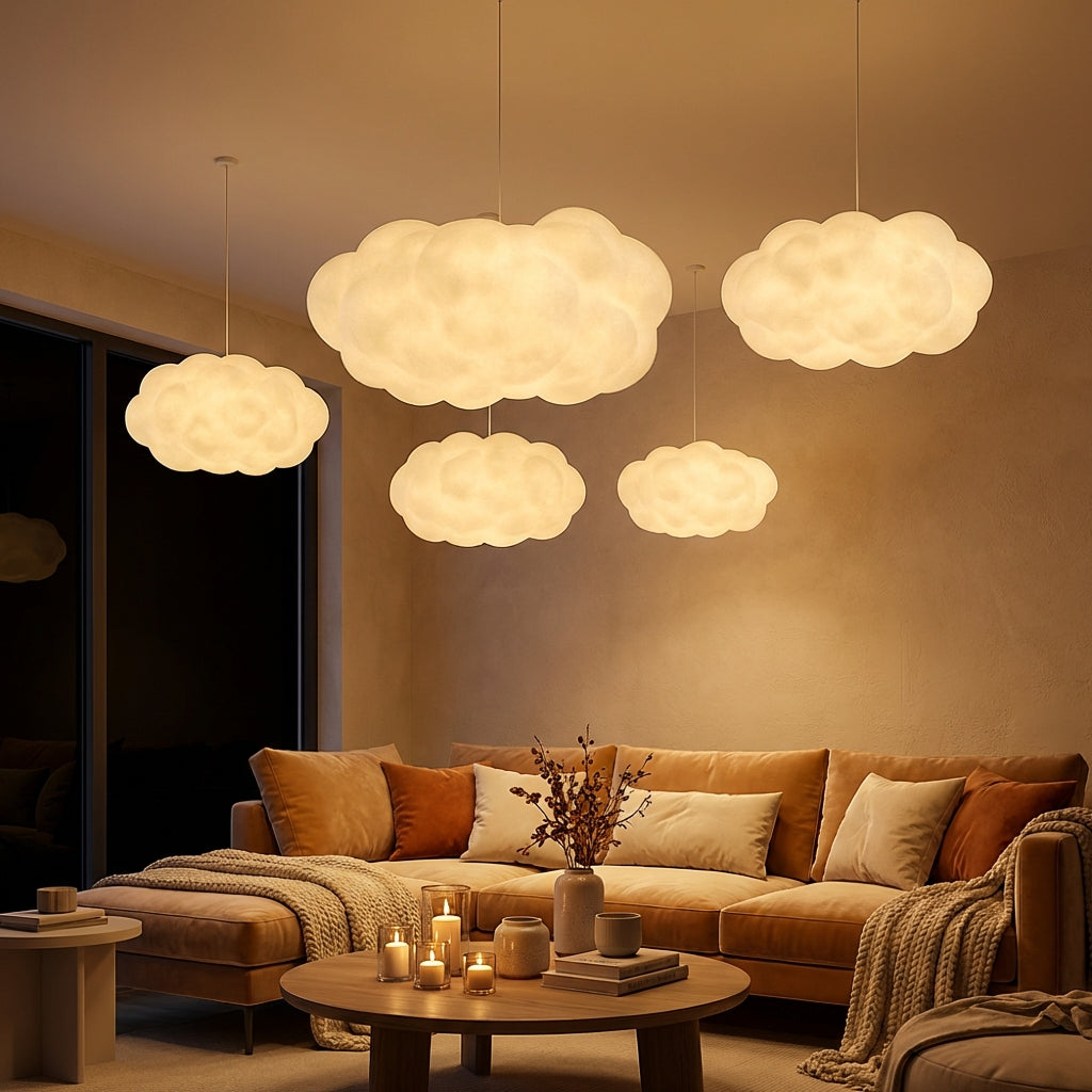 Pendellampa i Syntetisk Bomull | Molnform | LED med Varmt Ljus