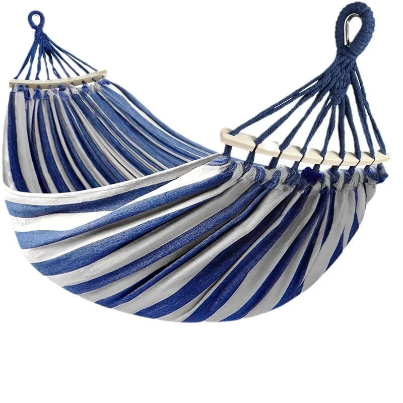 Hängmatta Dubbel med Spridarträ | Anti-roll Hängsäng Bomull | Camping & Trädgård 220×150 cm