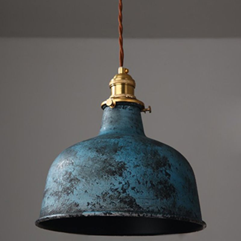 Pendellampa i metall | rustik vintagefinish | vit, blå eller grön | tre stilar med E26-sockel