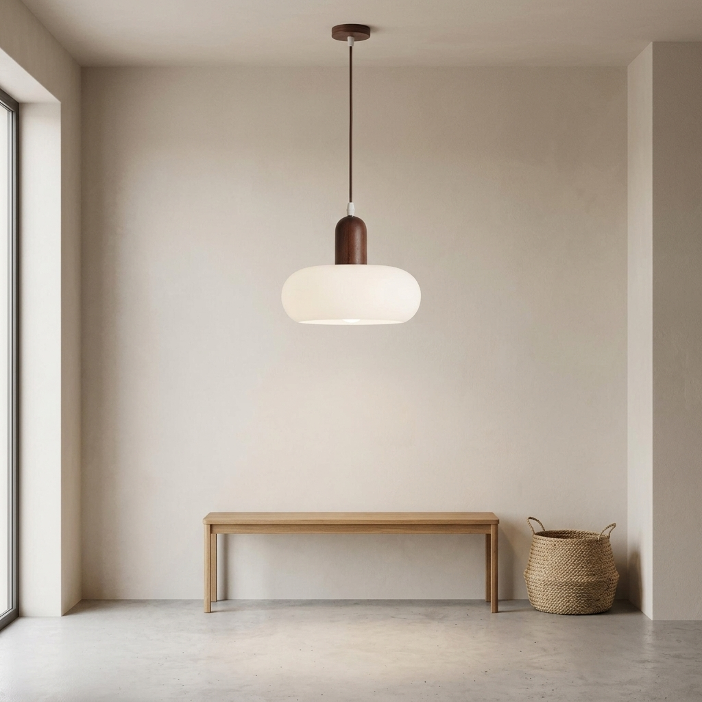 Pendellampa i Trä och Glas | Varm LED-belysning för Matbord | Skandinavisk Design