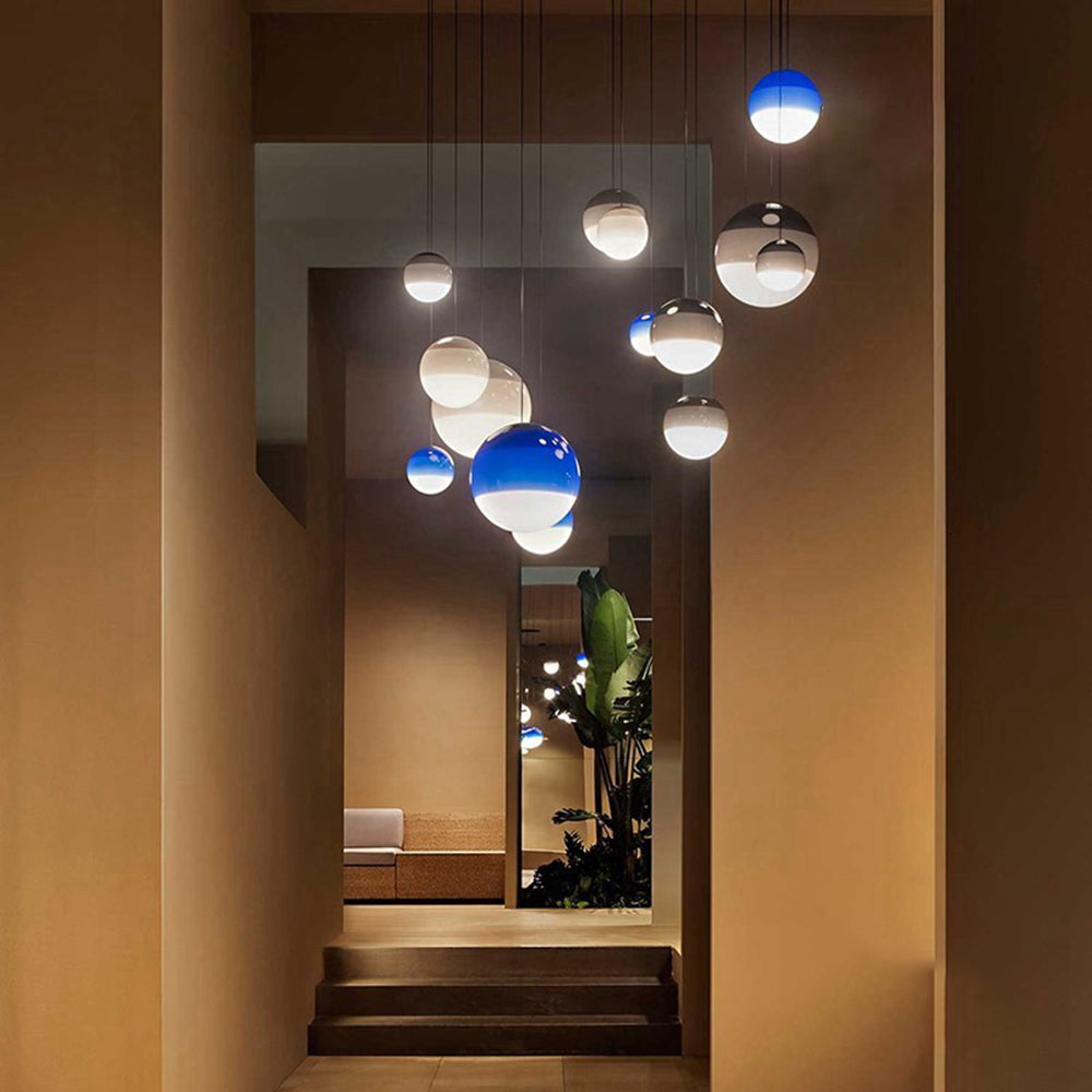 Pendelleuchte Glaskugel aus farbigem Glas | Grau, Blau, Grün, Orange, Rosa oder Schwarz | Warmweißes LED-Licht