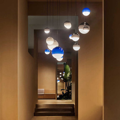 Pendelleuchte Glaskugel aus farbigem Glas | Grau, Blau, Grün, Orange, Rosa oder Schwarz | Warmweißes LED-Licht