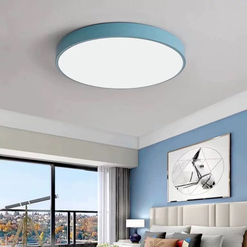 Deckenleuchte LED Rund | Metall und Acryl in 5 Farben | Gelb, Blau, Grün, Rosa oder Grau | Ø 30–50 cm