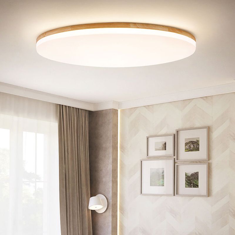 Taklampa Skål i Trä och Akryl | Vit Modern Plafond | Varmvit, 3 Ljusfärger eller Dimbar LED | Ø 26–75 cm