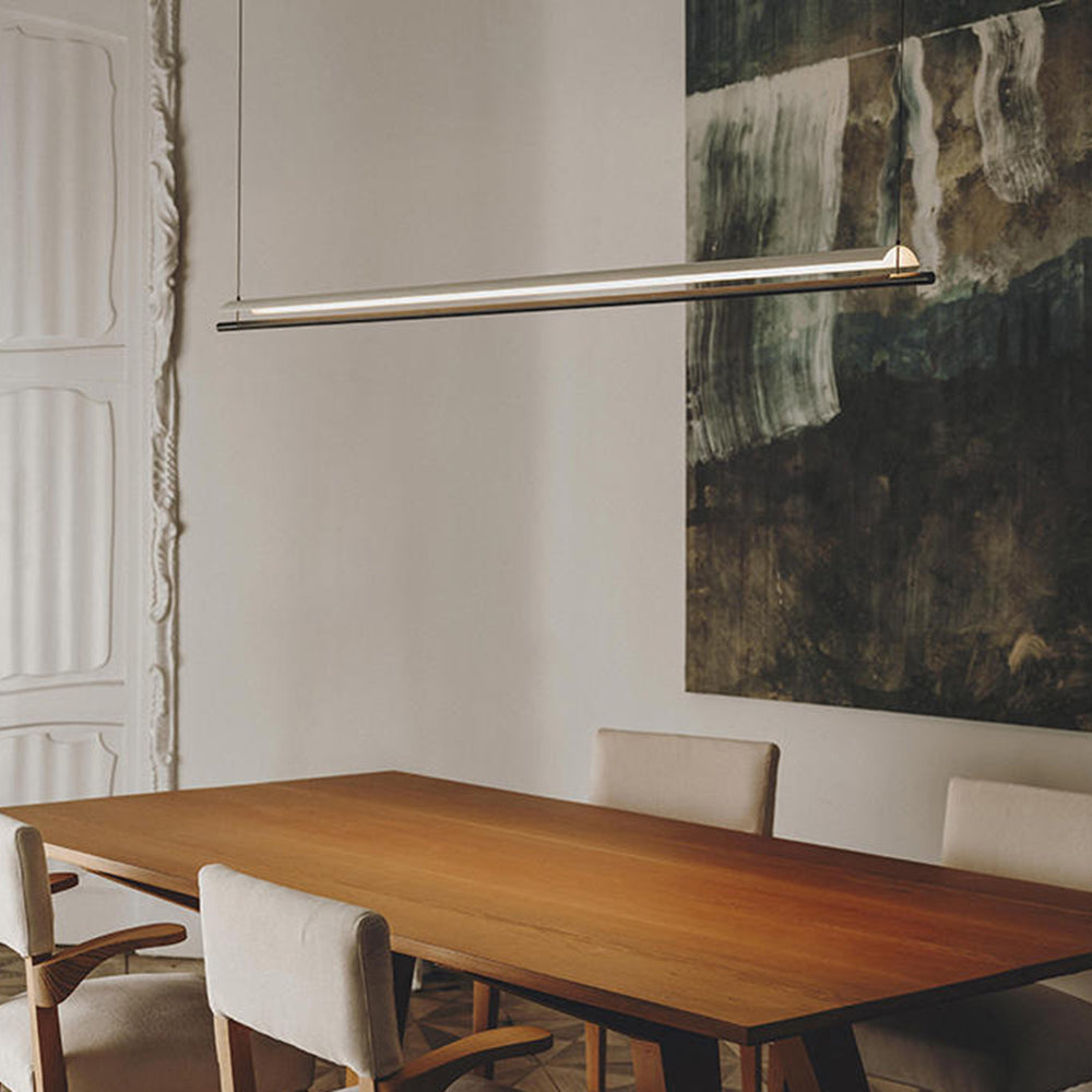 Pendelleuchte LED Linear aus Metall und Acryl | Minimalistischer Lichtbalken | 30–118 cm | Warmweißes Licht für den Esstisch