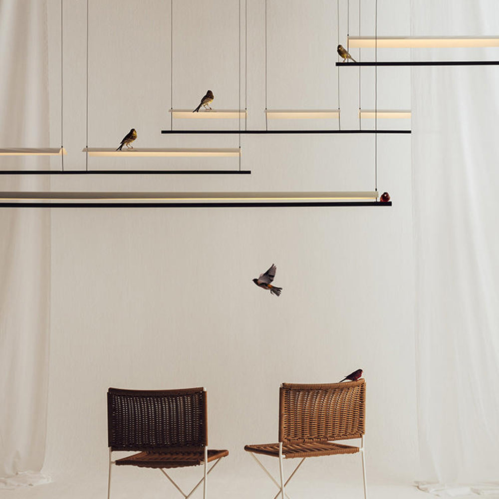 Pendelleuchte LED Linear aus Metall und Acryl | Minimalistischer Lichtbalken | 30–118 cm | Warmweißes Licht für den Esstisch