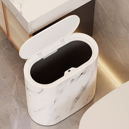 Papperskorg med Marmormönster | Modern Soptunna med Lock för Badrum & Kök