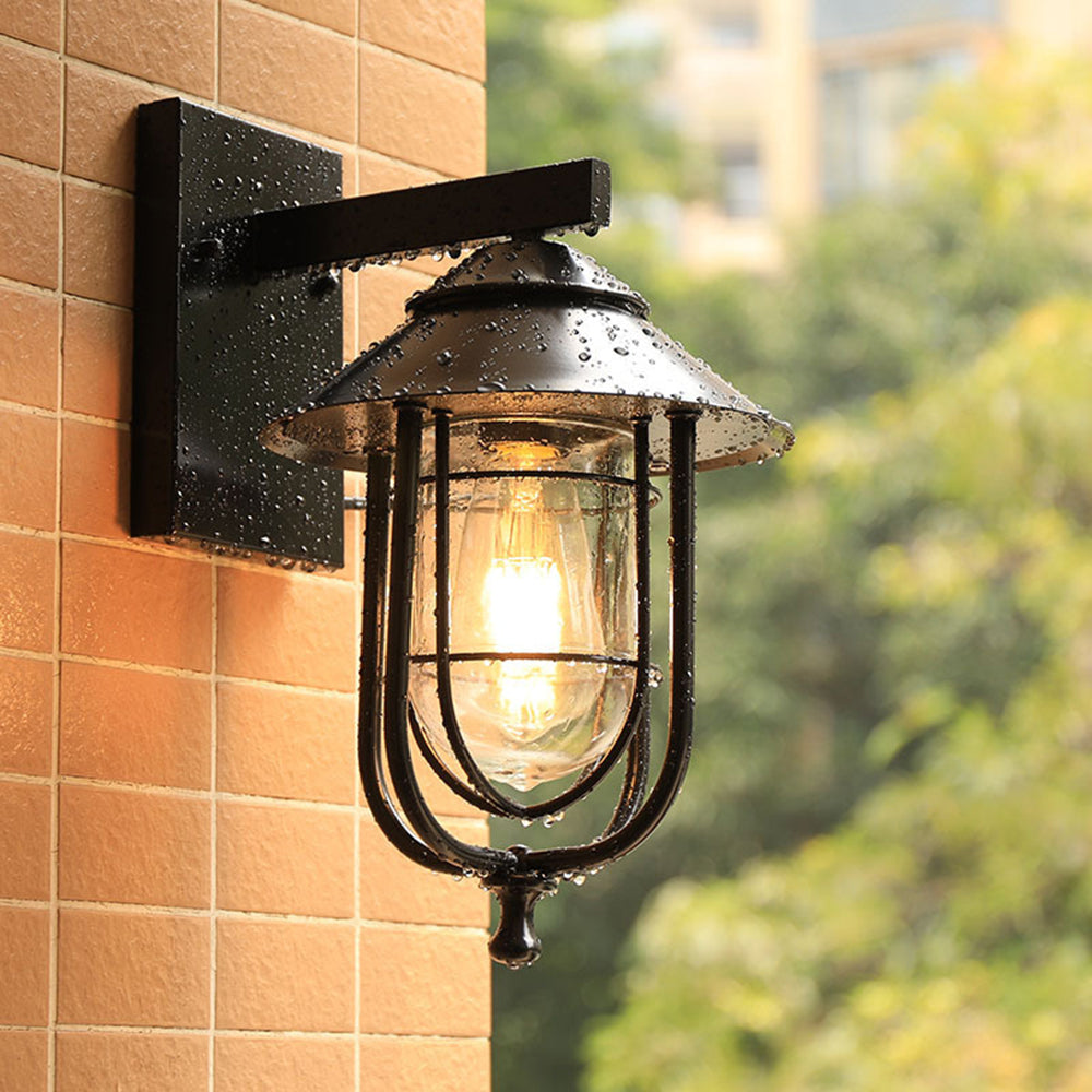 Außenwandleuchte Laterne im Vintage-Stil | Schwarzes Metall und Glas | IP65 | LED-Lampe Inklusive