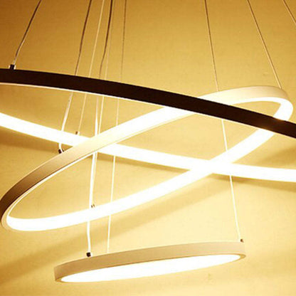 Pendelleuchte LED mit 3 Ringen aus Metall und Glas | Schwarz, Weiß oder Gold | Ø 20–80 cm | Fernbedienung