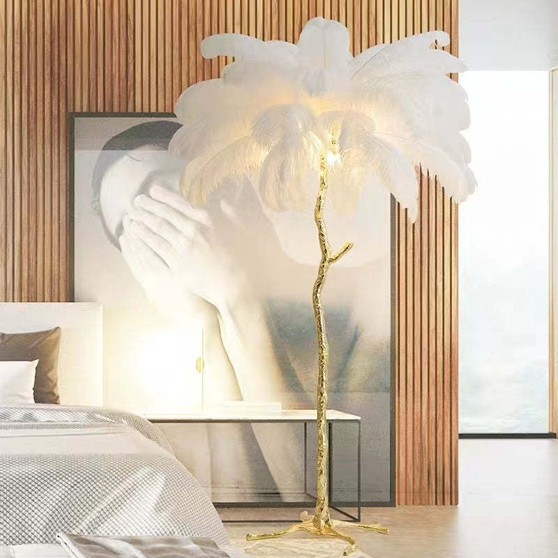 Stehleuchte und Tischleuchte mit Straußenfedern | 9 Farben | Federschirm im nordischen Luxusstil | H 80 oder 165,1 cm