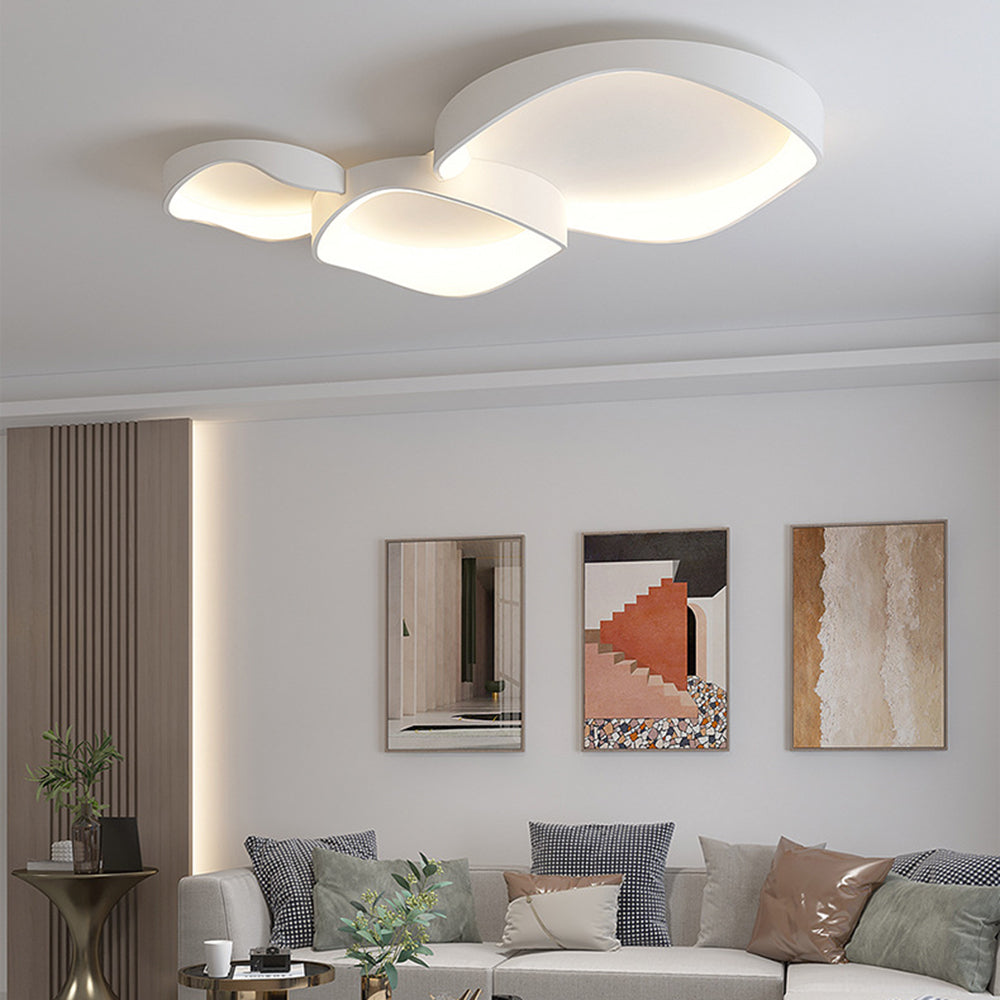 Deckenleuchte LED in Schalenform aus Weißem Metall und Acryl | 3 Lichtfarben | 40, 50 oder 110 cm | Für das Wohnzimmer