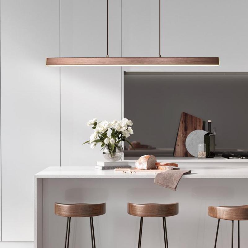 Pendellampa LED Linjär i Metall | Svart eller Brun | 80–150 cm för Matbord | Dimbar med Fjärrkontroll