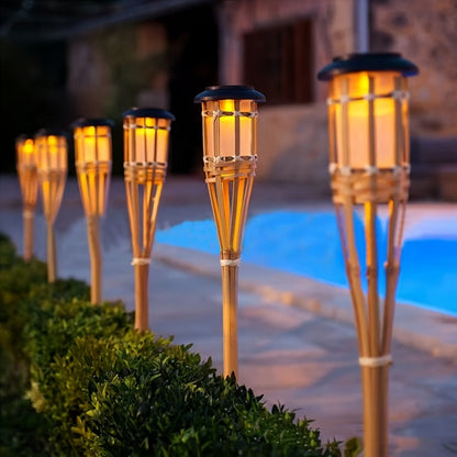 Solcellsfacklor Bambu 2-pack | Flamljus LED Trädgård | Vattentålig | Marklampa 59 cm