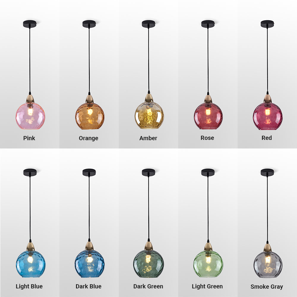 Pendelleuchte Glaskugel | Glas mit Wasserwellen in 10 Farben | Deckenabdeckung in Schwarz oder Gold | Wohnzimmer