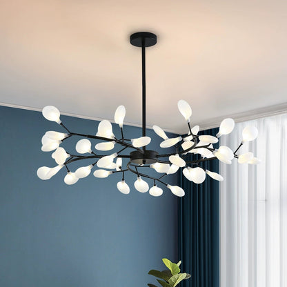 Kronleuchter in Astform | Schwarzes oder Goldenes Metall mit Schirmen aus Glas oder Acryl | 30, 45 oder 54 Leuchtmittel | Warmweißes Licht