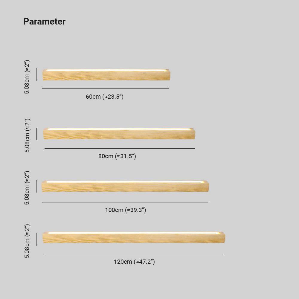 Wandleuchte LED linear aus Holz | Braun oder Naturholz | 59,7–119,9 cm | Dimmbar oder 3 Lichtfarben