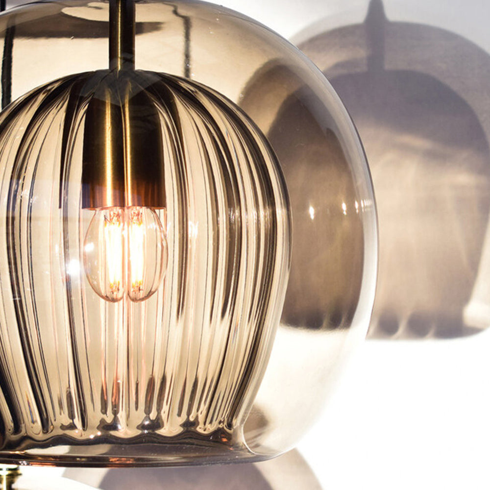 Pendellampa Glaskula | Räfflat Glas i Klart eller Bärnsten | Varmvit LED | Ø 15–24,9 cm