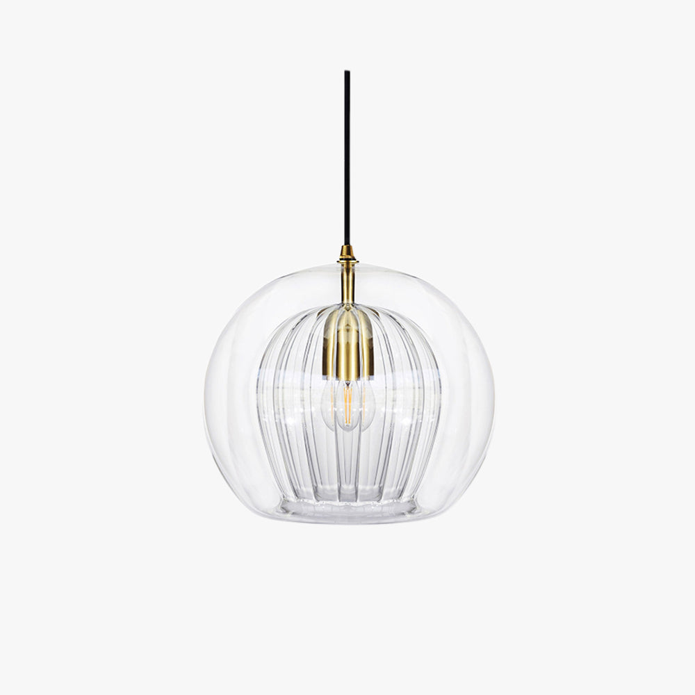 Pendellampa Glaskula | Räfflat Glas i Klart eller Bärnsten | Varmvit LED | Ø 15–24,9 cm