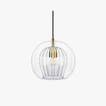 Pendellampa Glaskula | Räfflat Glas i Klart eller Bärnsten | Varmvit LED | Ø 15–24,9 cm