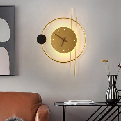 Wandleuchte Rund | Uhrinspirierte LED in Gold oder Schwarz | Metall und Acryl | Warmweißes Licht