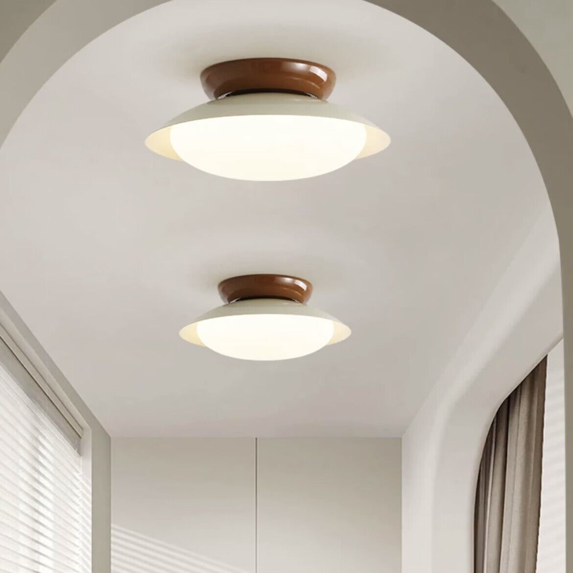 Deckenleuchte LED im Retro-Stil | Schalenförmige Deckenlampe in Braun, Grün, Beige oder Chrom | Dimmbar oder 3 Lichtfarben