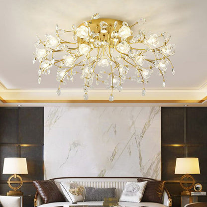 Taklampa Art Deco | Blomform i Guld, Metall och Glas | 7–19 Lampor | LED med 3 Ljusfärger