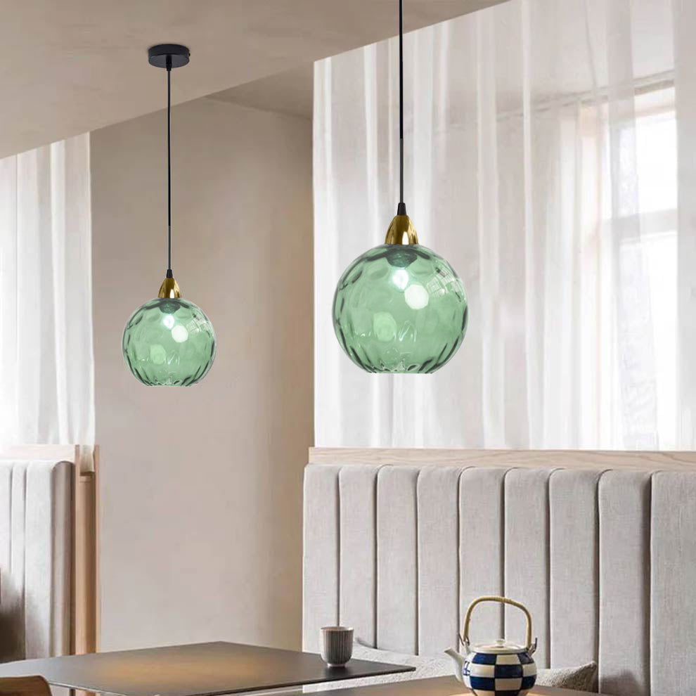 Pendelleuchte Glaskugel | Glas mit Wasserwellen in 10 Farben | Deckenabdeckung in Schwarz oder Gold | Wohnzimmer