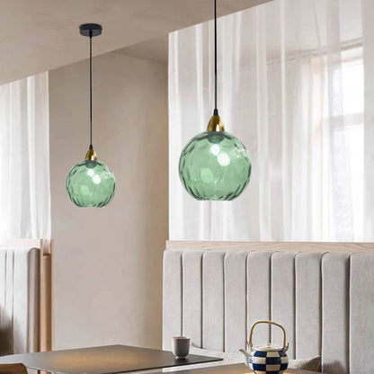 Pendelleuchte Glaskugel | Glas mit Wasserwellen in 10 Farben | Deckenabdeckung in Schwarz oder Gold | Wohnzimmer