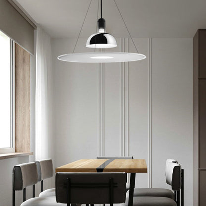 Pendelleuchte aus Metall und Glas | Glockenförmiger Schirm | Chrom, Schwarz, Rot oder Gold | LED mit 3 Lichtfarben