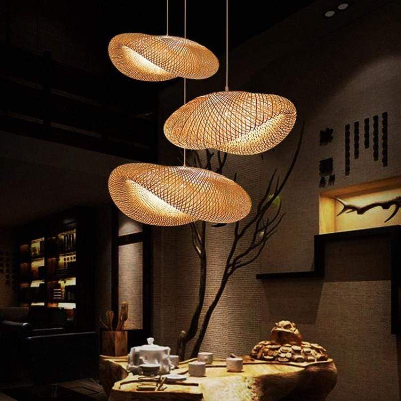 Pendelleuchte aus Bambus | Naturmaterial im Modernen Design | Ø 40–100 cm | Warmweißes LED-Licht für Esstisch und Küche