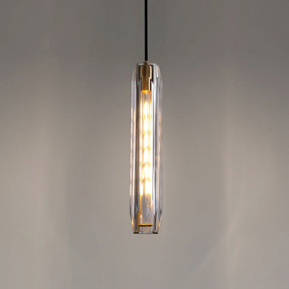 Pendellampa i Glas och Mässing | Smal Vasform | Klar eller Grå Glasskärm | E14 för Matbord och Sovrum