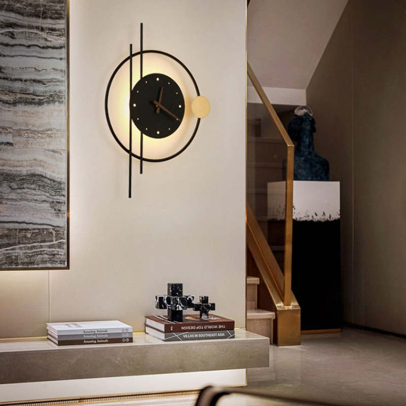 Wandleuchte Rund | Uhrinspirierte LED in Gold oder Schwarz | Metall und Acryl | Warmweißes Licht