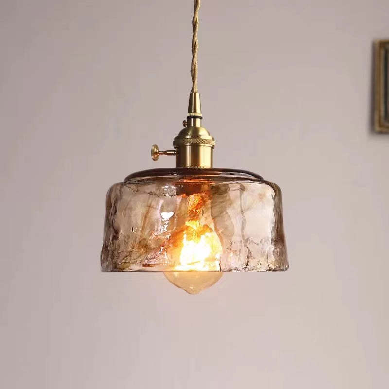 Pendellampa Industriell i Glas och Metall | Mässingsfärgad Vintagestil | 4 Former | LED-lampa Ingår