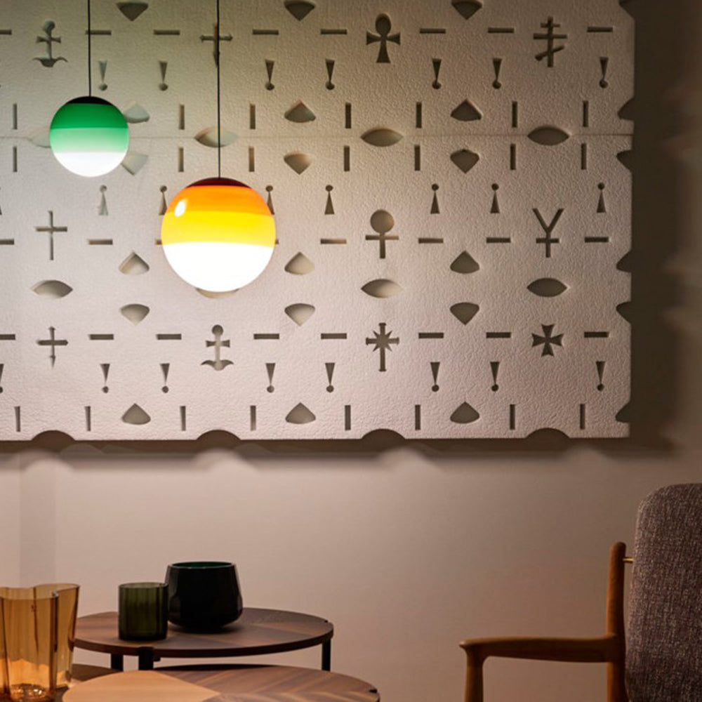 Pendelleuchte Glaskugel aus farbigem Glas | Grau, Blau, Grün, Orange, Rosa oder Schwarz | Warmweißes LED-Licht