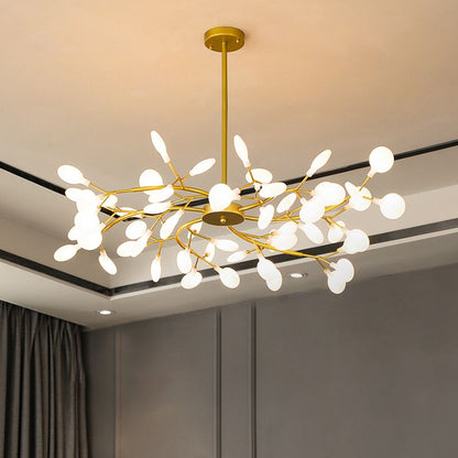 Kronleuchter in Astform | Schwarzes oder Goldenes Metall mit Schirmen aus Glas oder Acryl | 30, 45 oder 54 Leuchtmittel | Warmweißes Licht
