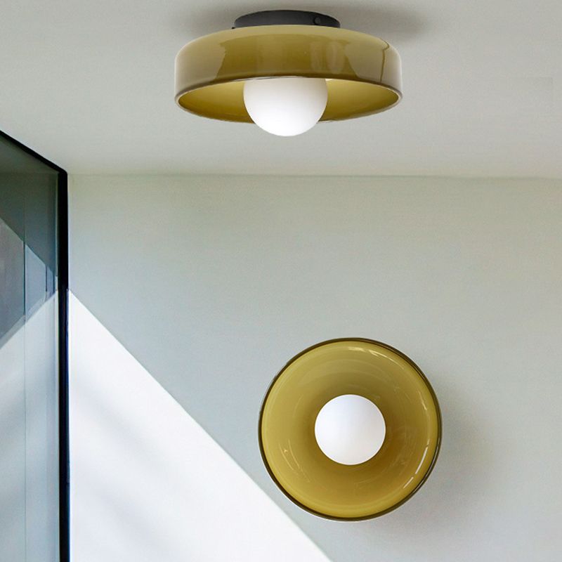 Taklampa i Glas och Metall | Trumformad Plafond i Vit, Grön, Orange eller Gulgrön | Ø 24,9 eller 34,8 cm