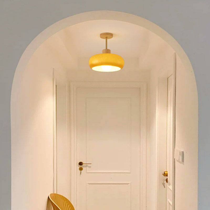 Deckenleuchte aus Holz und Glas | Kuppelförmige Deckenlampe mit weißem oder orangem Glas | Ø 22,9 oder 27,9 cm