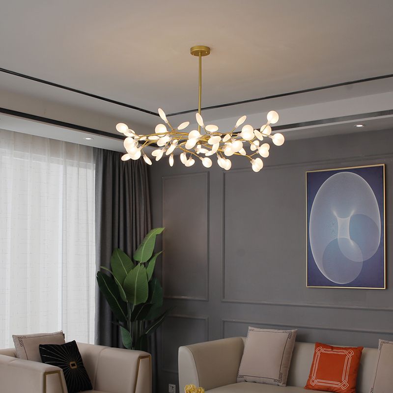 Kronleuchter in Astform | Schwarzes oder Goldenes Metall mit Schirmen aus Glas oder Acryl | 30, 45 oder 54 Leuchtmittel | Warmweißes Licht