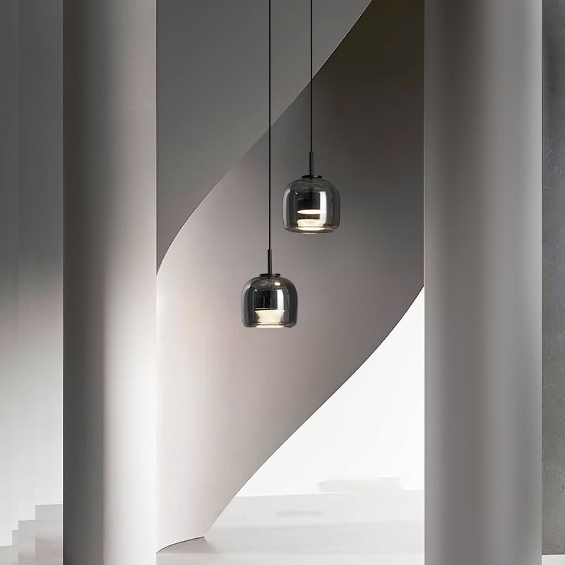 Pendelleuchte aus rauchgrauem Glas | Minimalistisches Design | 1 oder 3 Leuchten | Warmweiß, Weiß oder Dimmbar LED