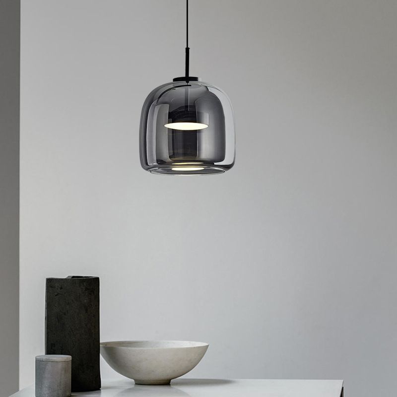 Pendelleuchte aus rauchgrauem Glas | Minimalistisches Design | 1 oder 3 Leuchten | Warmweiß, Weiß oder Dimmbar LED