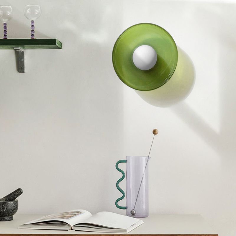 Taklampa i Glas och Metall | Trumformad Plafond i Vit, Grön, Orange eller Gulgrön | Ø 24,9 eller 34,8 cm