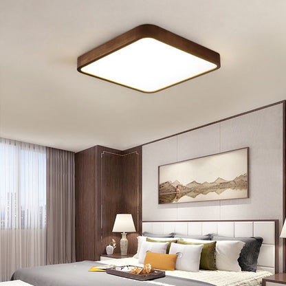 Deckenleuchte LED in Walnuss | Geometrische Aufbauleuchte aus Holz und Acryl | 3 Formen | Weißes oder Warmweißes Licht