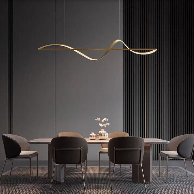 Pendellampa Matbord | Vågformad LED i Guld eller Svart | 3 Färgtemperaturer eller Dimbar | 120–140 cm