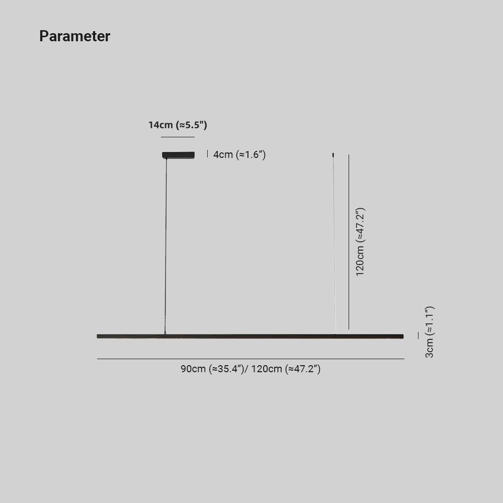 Pendelleuchte Linear LED | Schwarzes oder weißes Metall und Acryl | Neutralweiß oder 3 Lichtfarben | 90–120 cm