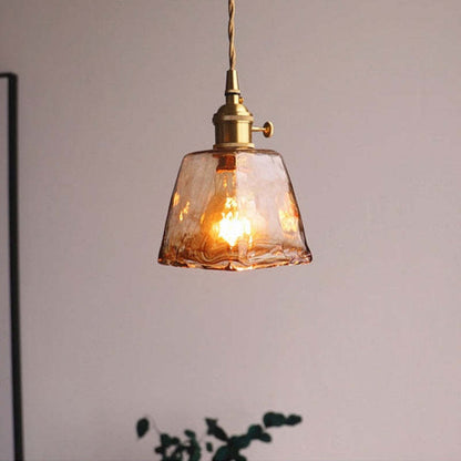 Pendellampa Industriell i Glas och Metall | Mässingsfärgad Vintagestil | 4 Former | LED-lampa Ingår