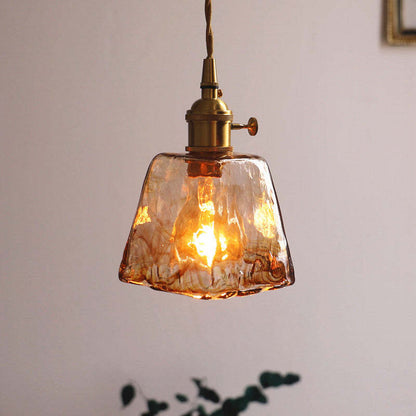 Pendellampa Industriell i Glas och Metall | Mässingsfärgad Vintagestil | 4 Former | LED-lampa Ingår