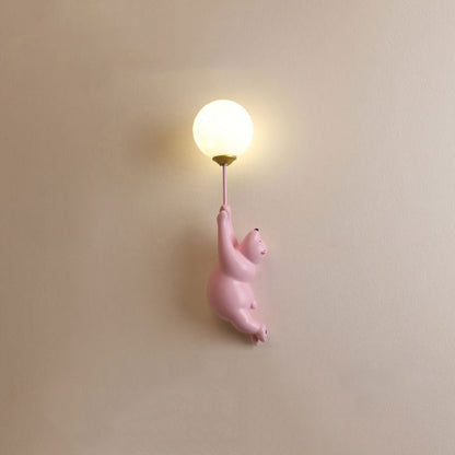 Vägglampa Björn för Barnrum | Klotformad Skärm i Akryl | Vit, Blå eller Rosa | 3 Valbara Ljusfärger